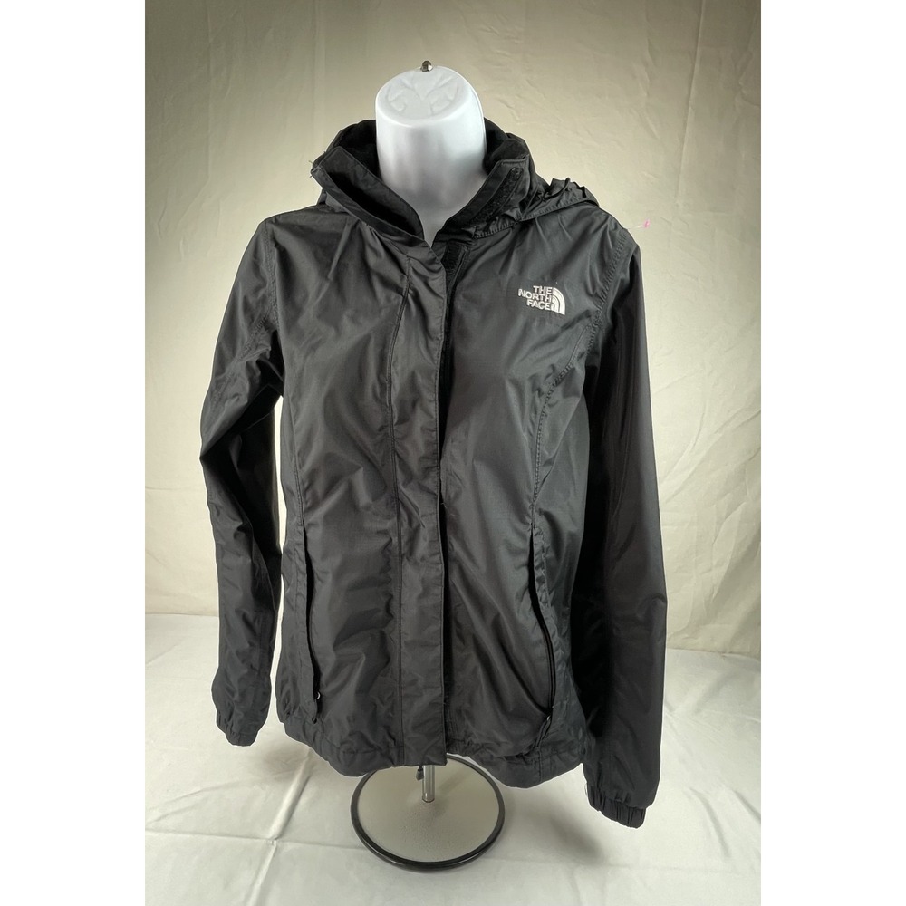 THE NORTH FACE HYVENT RAIN JACKET WOMENS XS BLACK HOODED WATERPROOF LIGHTWEIGHT